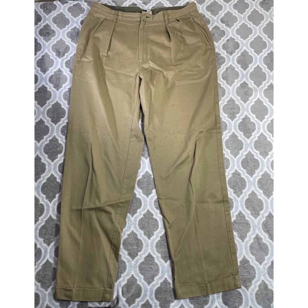 Tommy Hilfiger Chino Pants Mens 36x34 Khaki Tan Pleated Cuffed Cotton Trousers